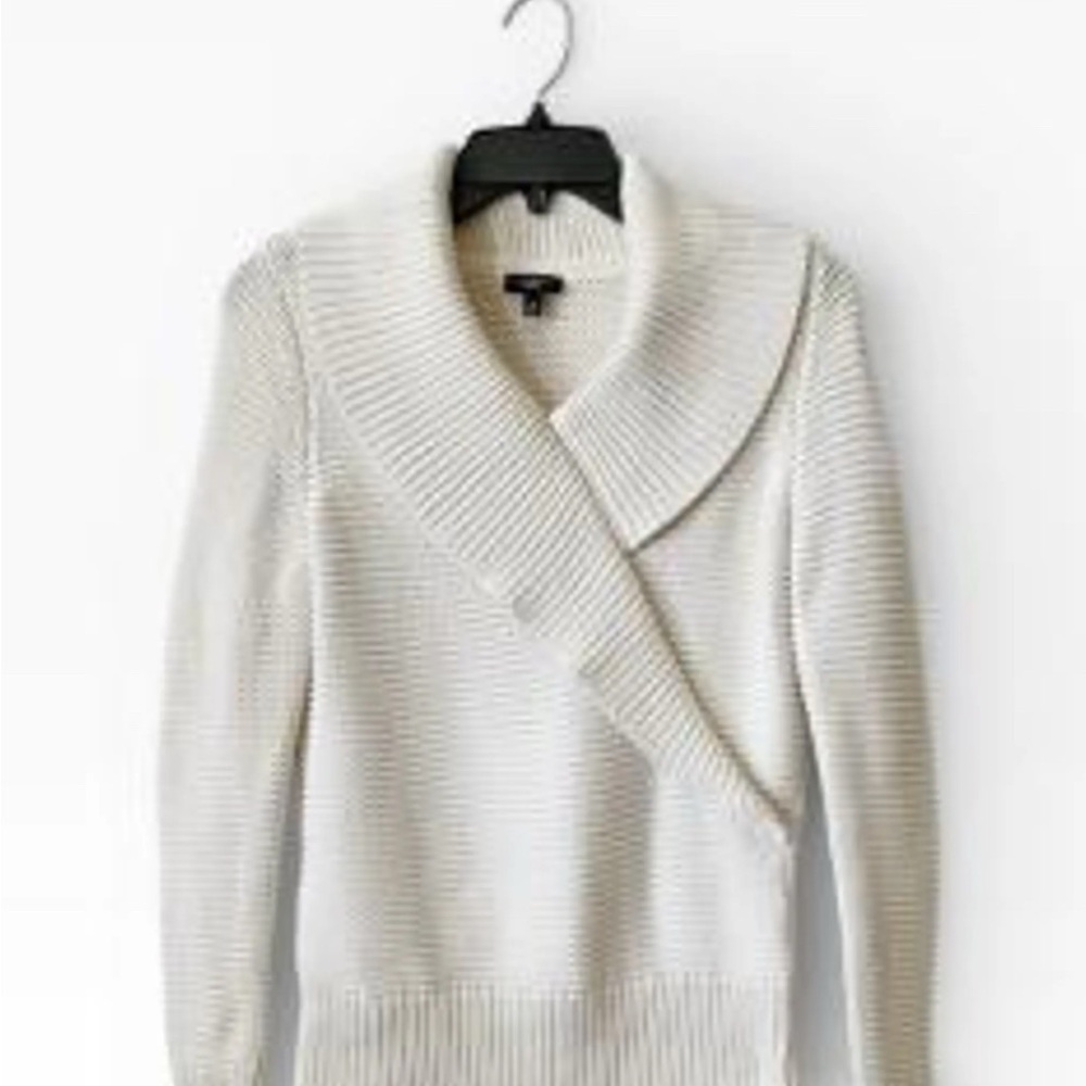Talbots Women's Cream Shawl Collar Ribbed Sweater